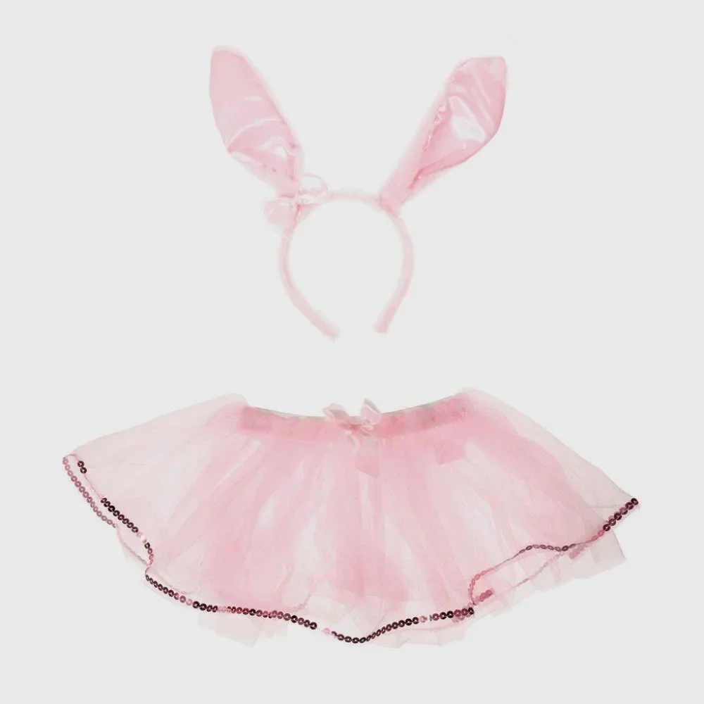 Easter Girls Pink Tutu & Bunny Ears Headband Set Halloween Costume Dress Up